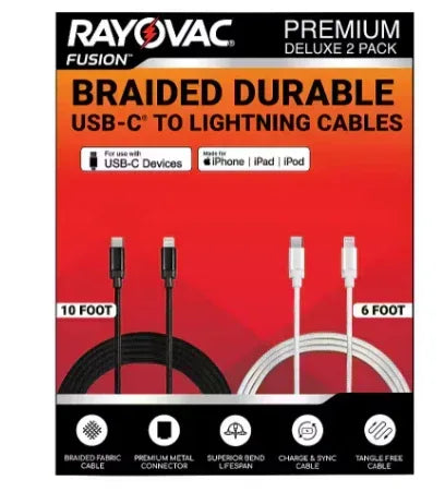 Rayovac USB-C to Lightning Cables, 2 pk.