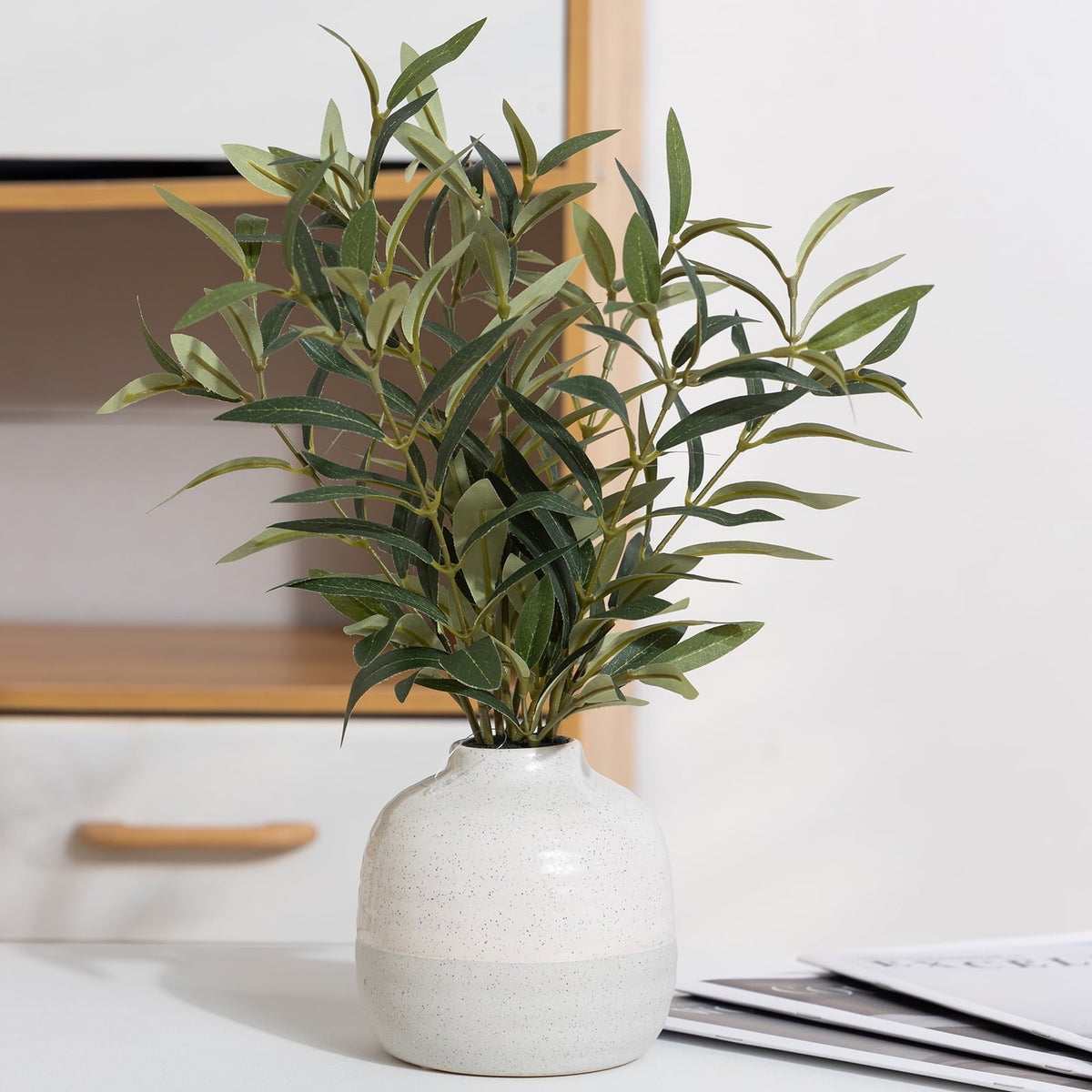 Better Homes & Gardens 14" Indoor Artificial Olive Plant in Two-Tone Ceramic Vase