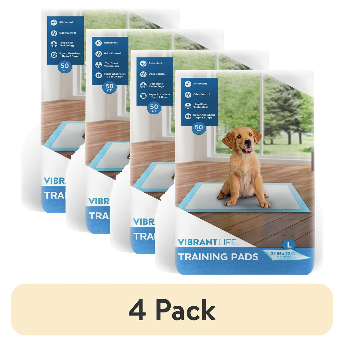 Vibrant Life Training Pads – Super Absorbent, Leak Proof, & Fast Dry Dog and Puppy Pee Pads – L 22 in x 22 in, 50 Count