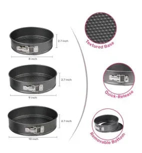 Mainstays, 8", 9", 10" Round Nonstick Carbon Steel Springform Cake Pans, Gray, Set of 3