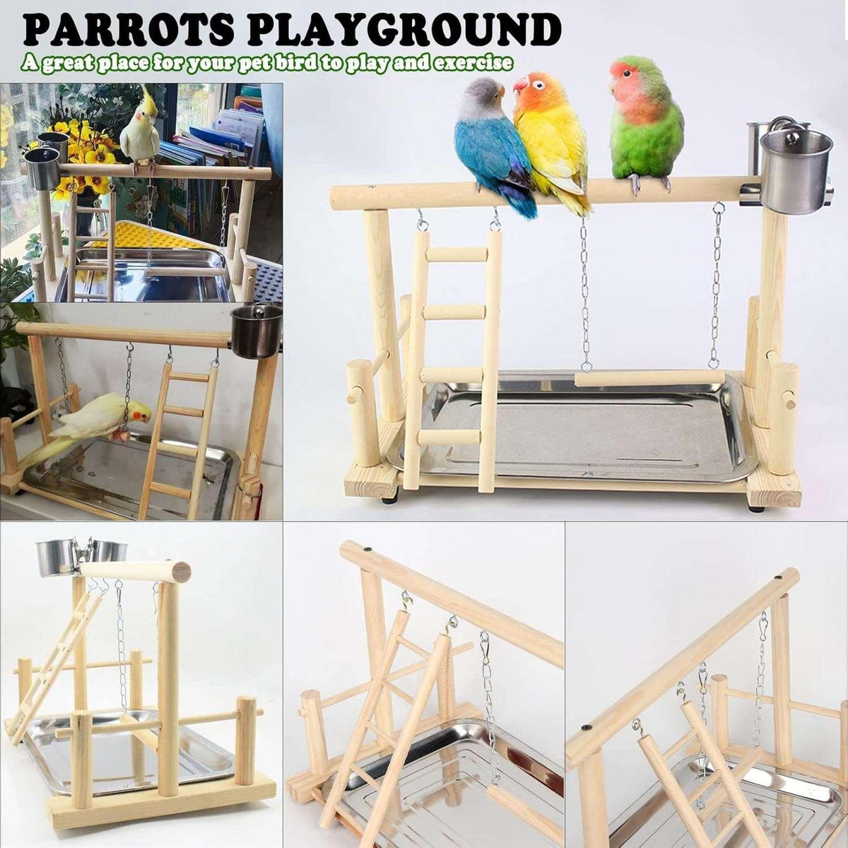 kathson Bird Playground,Parrot Play Stand,Parakeet Play Gym with Feeding Cups,Cockatiel Perchs Playstand with Exercise Toys for Budgie Conures Cockatoos Lovebirds Playpen