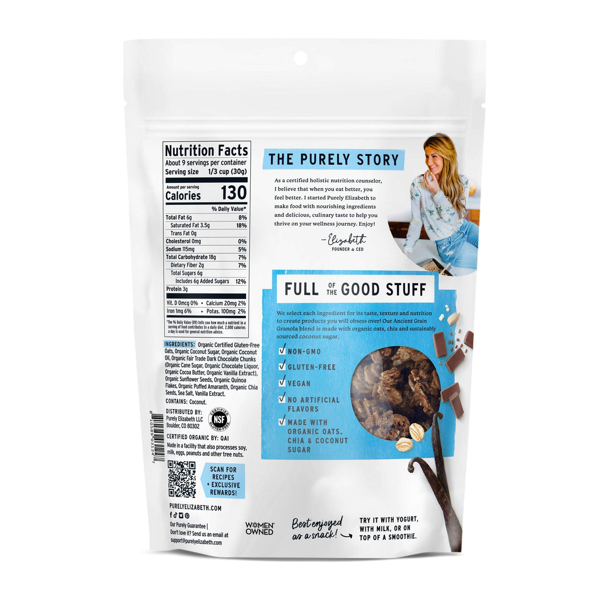 Purely Elizabeth Ancient Grain Granola, Vanilla Chocolate Chip, 10 oz Bag