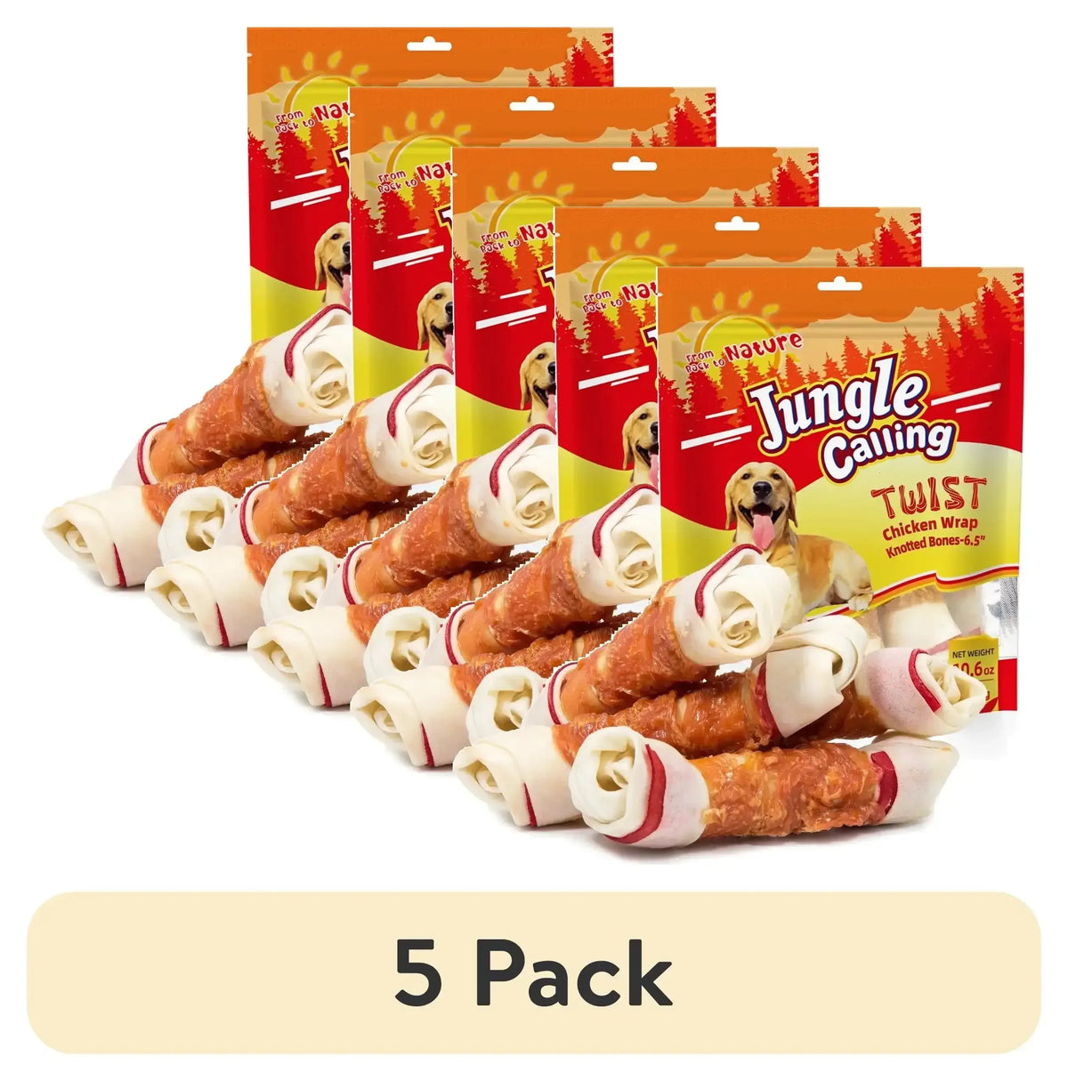 Jungle Calling Chicken Wrap Knotted Bones Dog Chews, Long Lasting for Large Dogs Training Treats