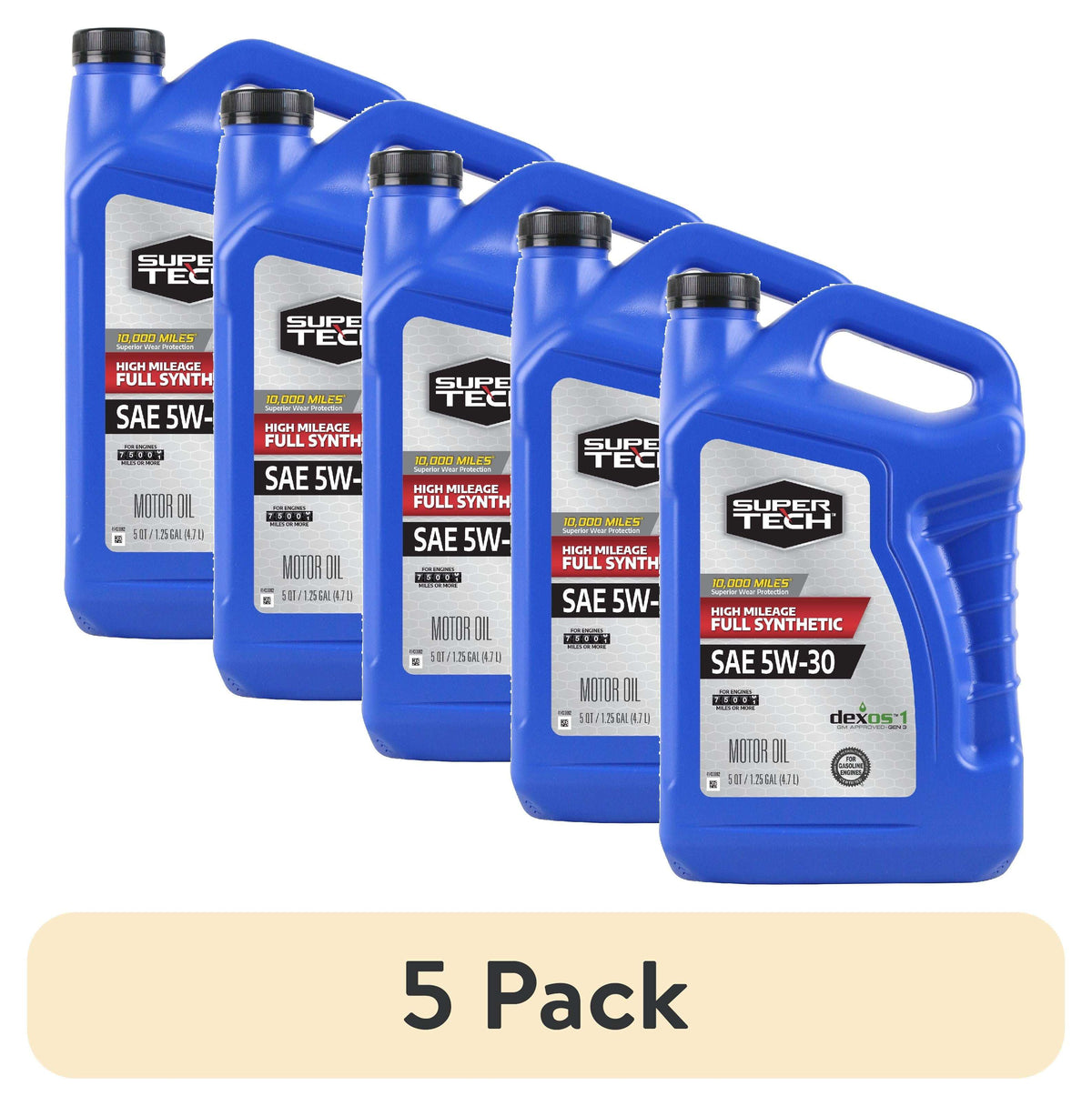 Super Tech High Mileage Full Synthetic SAE 5W-30 Motor Oil, 5 Quarts