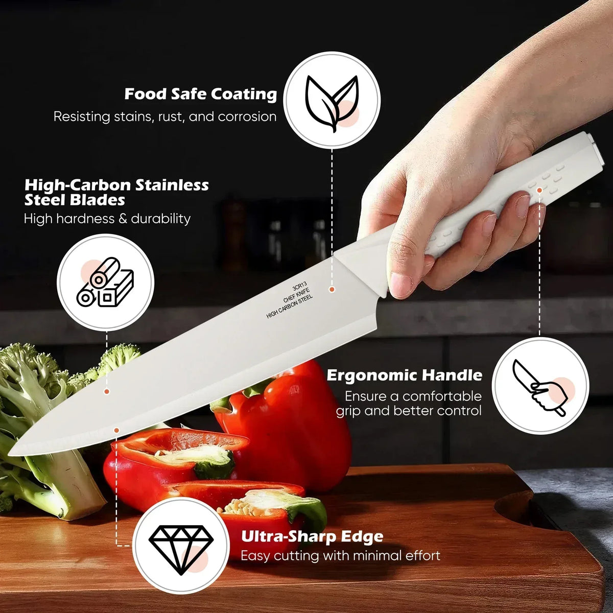 Vesteel Knife Block Set for Kitchen, 15-Piece High Carbon Stainless Steel Knives Set with Ergonomic Handle, Ultra-sharp & Rust Resistant