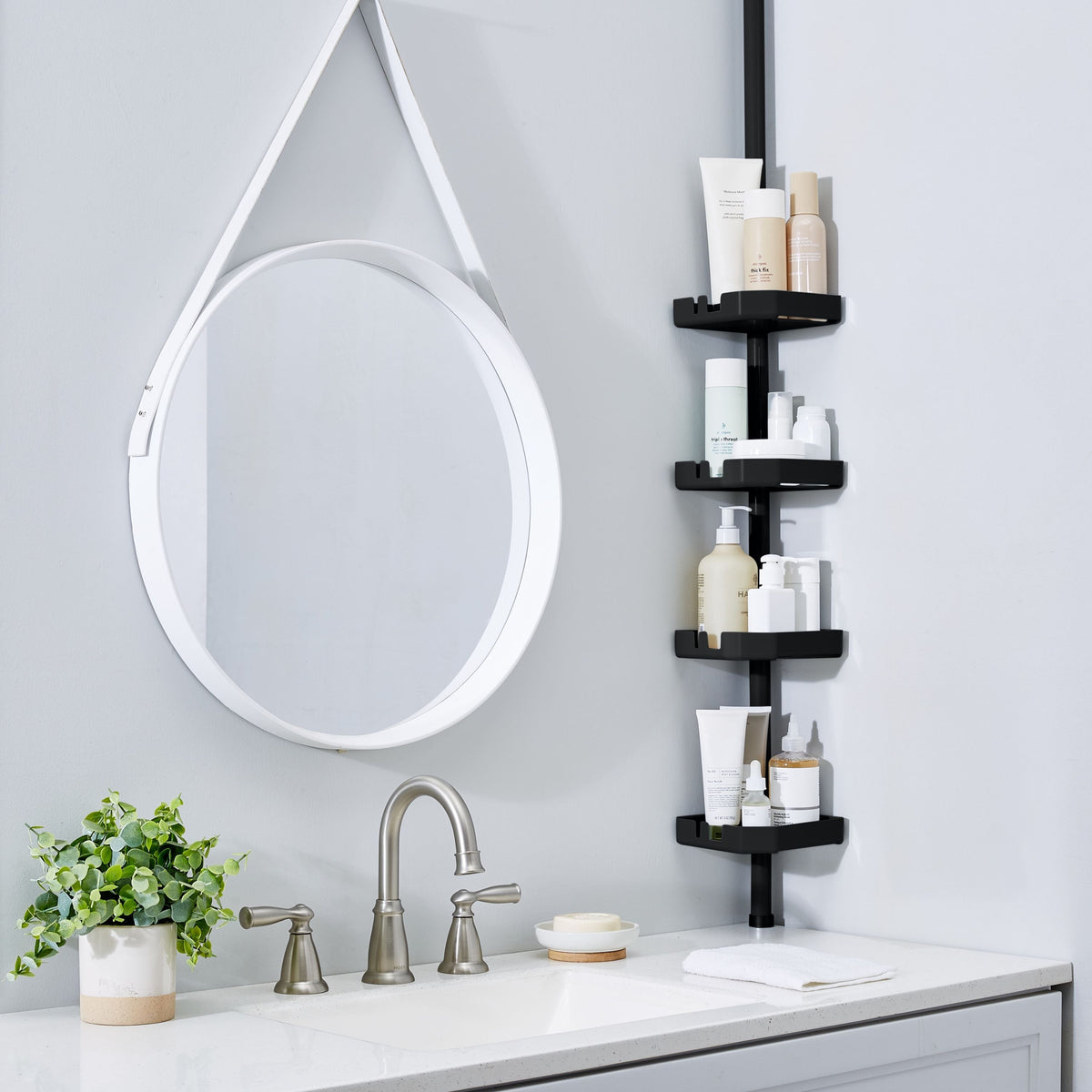 Bath Bliss 4 Shelf Tension Plastic Corner Shower Organizer Caddy in Matte Black