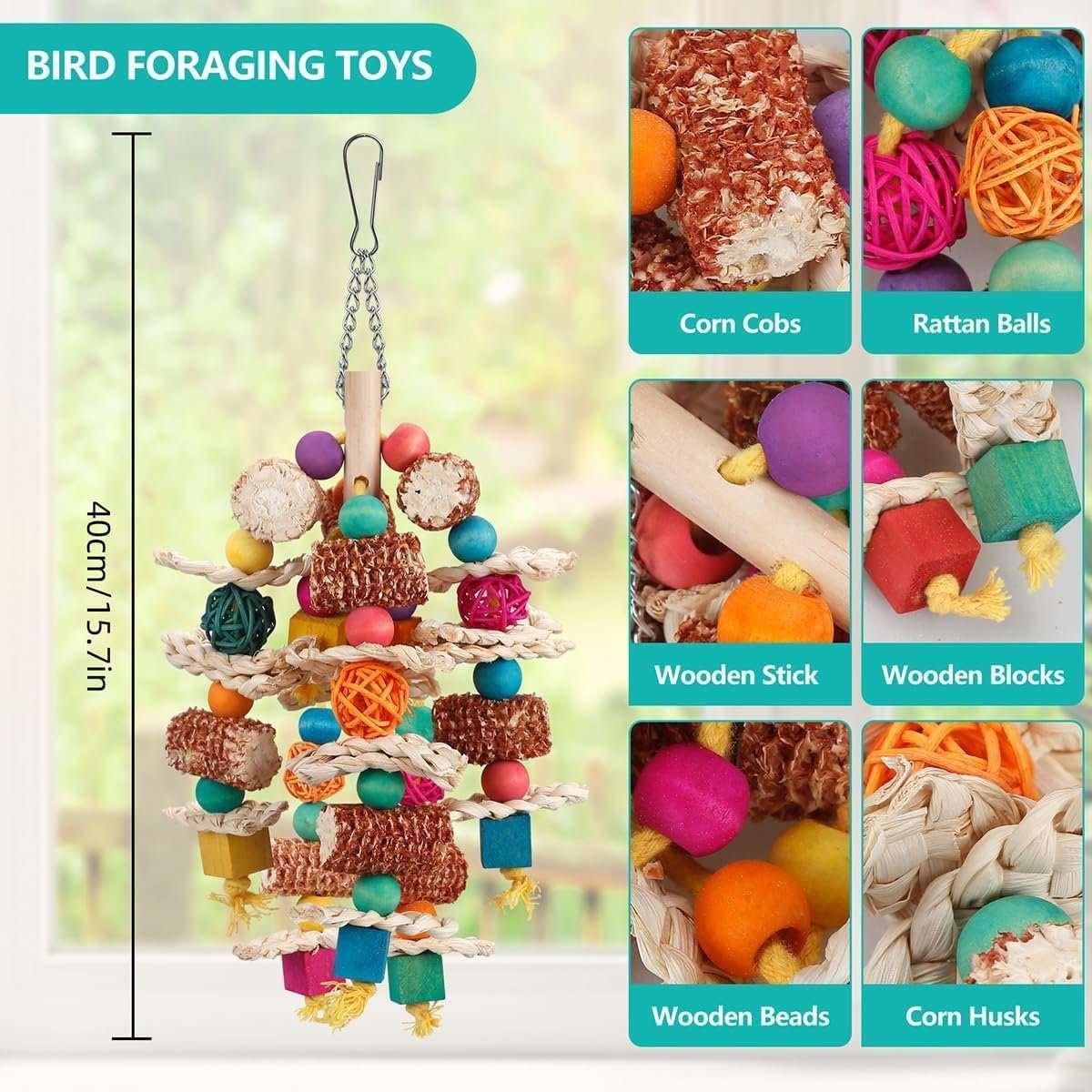 ZeenArt Bird Parrot Toys, Natural Corn Cob Bird Chew Toys for African Grey, Cockatoos, Lovebird, Conure