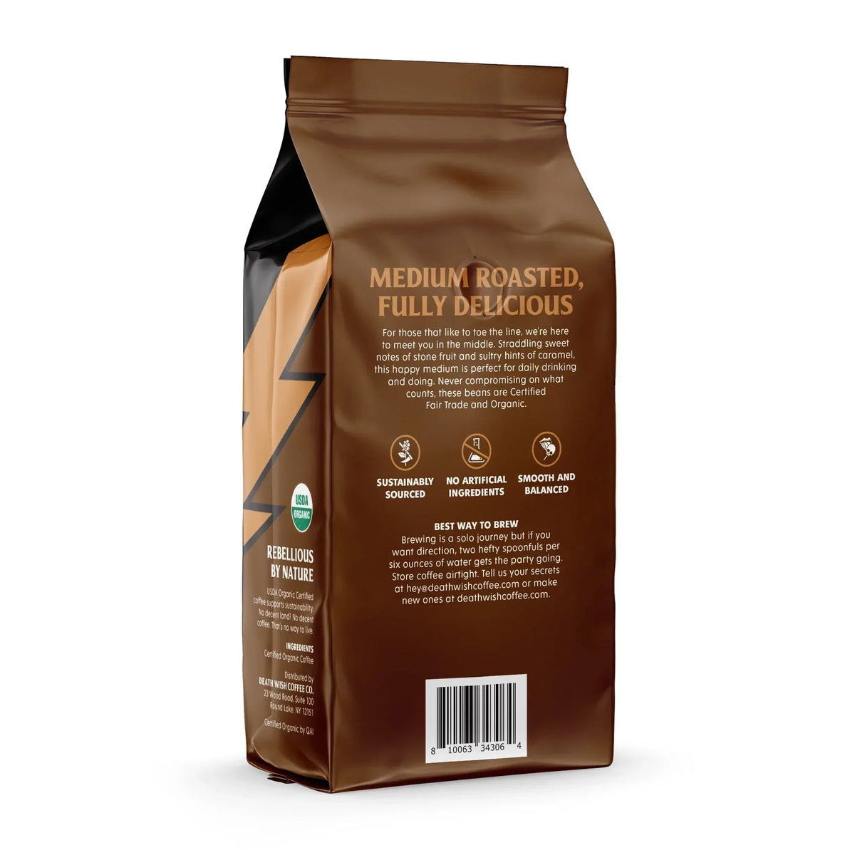 Death Wish Coffee, Medium Roast, Ground, Fair Trade, Organic, Bag, 10oz