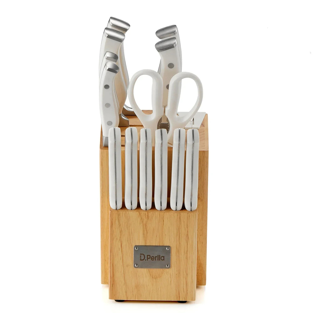 D.Perlla Knife Set, 14 Pcs Kitchen Knives Set with Built-in Sharpener, Stainless Steel Knife Set with Block