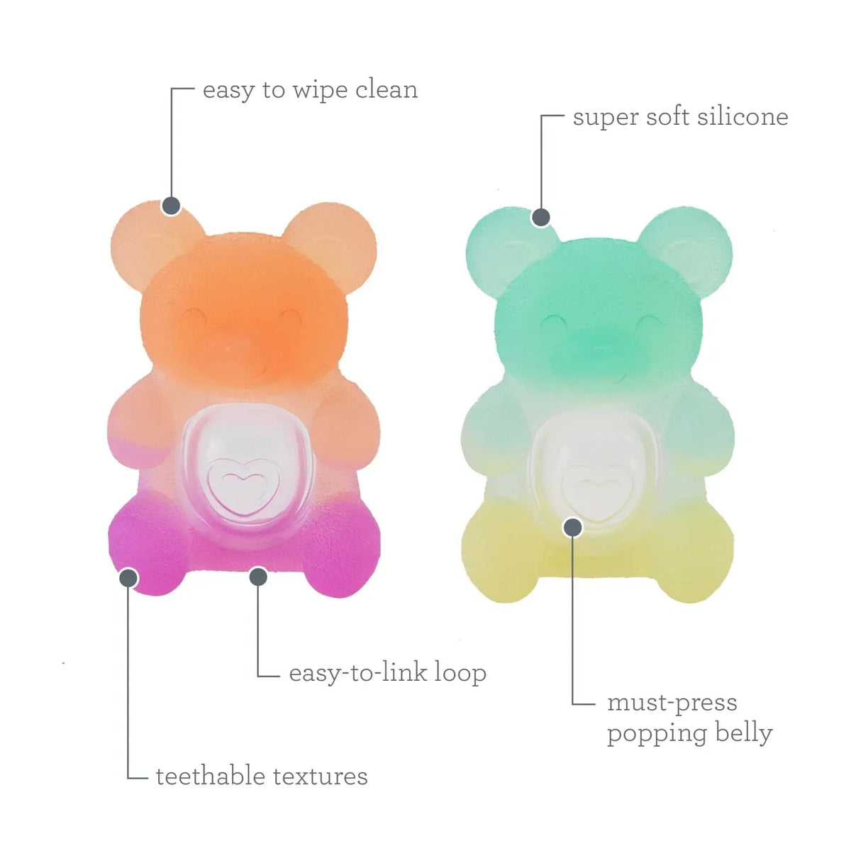 Infantino Teethimal Pop Pals Baby Teether Toy with Textured Surfaces, Pop Feature, and Linkable Loop for Babies 6-12 Months, 2-Pack