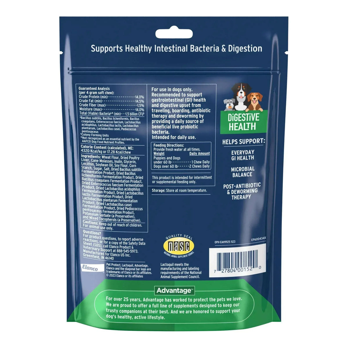 Pet Protect Digestive Health Supplement, Vet-Formulated Lactoquil, Chicken, 60 Soft Chews