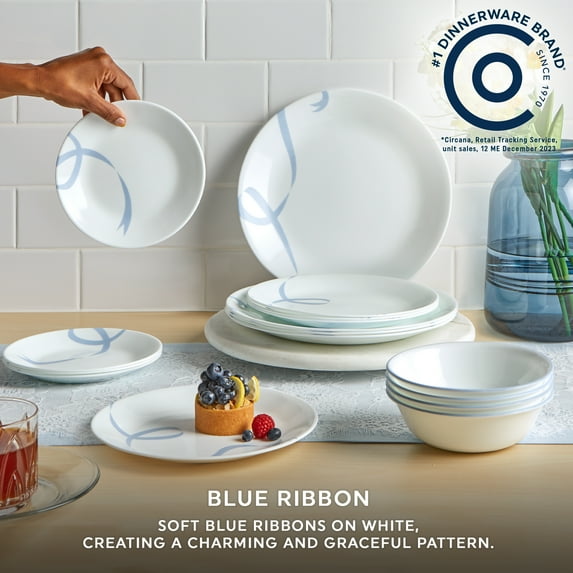 Corelle Blue Ribbons 12-Piece Glass Dinnerware Set (Service for 4)