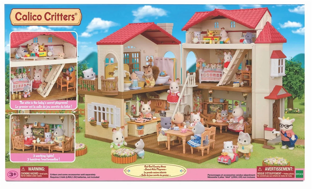 Calico Critters Red Roof Country Home - Secret Attic Playroom, Dollhouse Playset