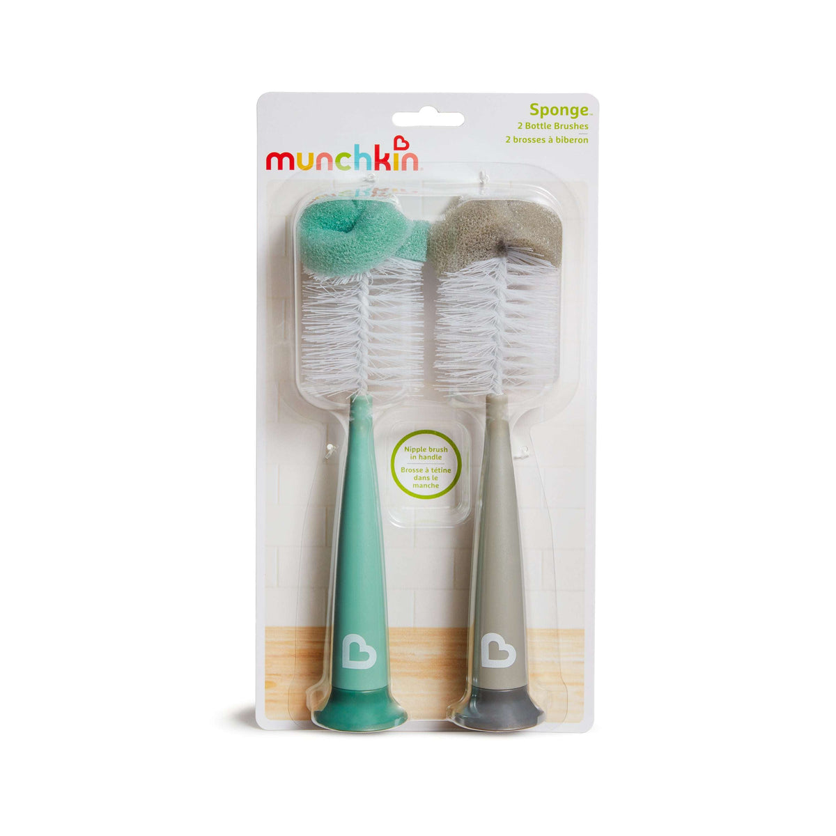Munchkin Sponge Bottle Brush Gray/Sage 2 Pack Unisex