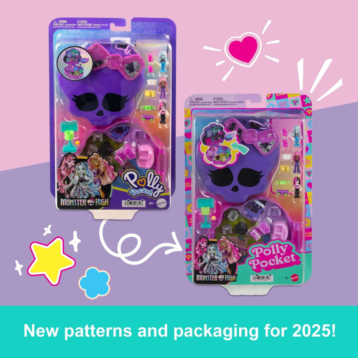 Polly Pocket Monster High Compact with 3 Micro Dolls & 10 Accessories, Opens to High School