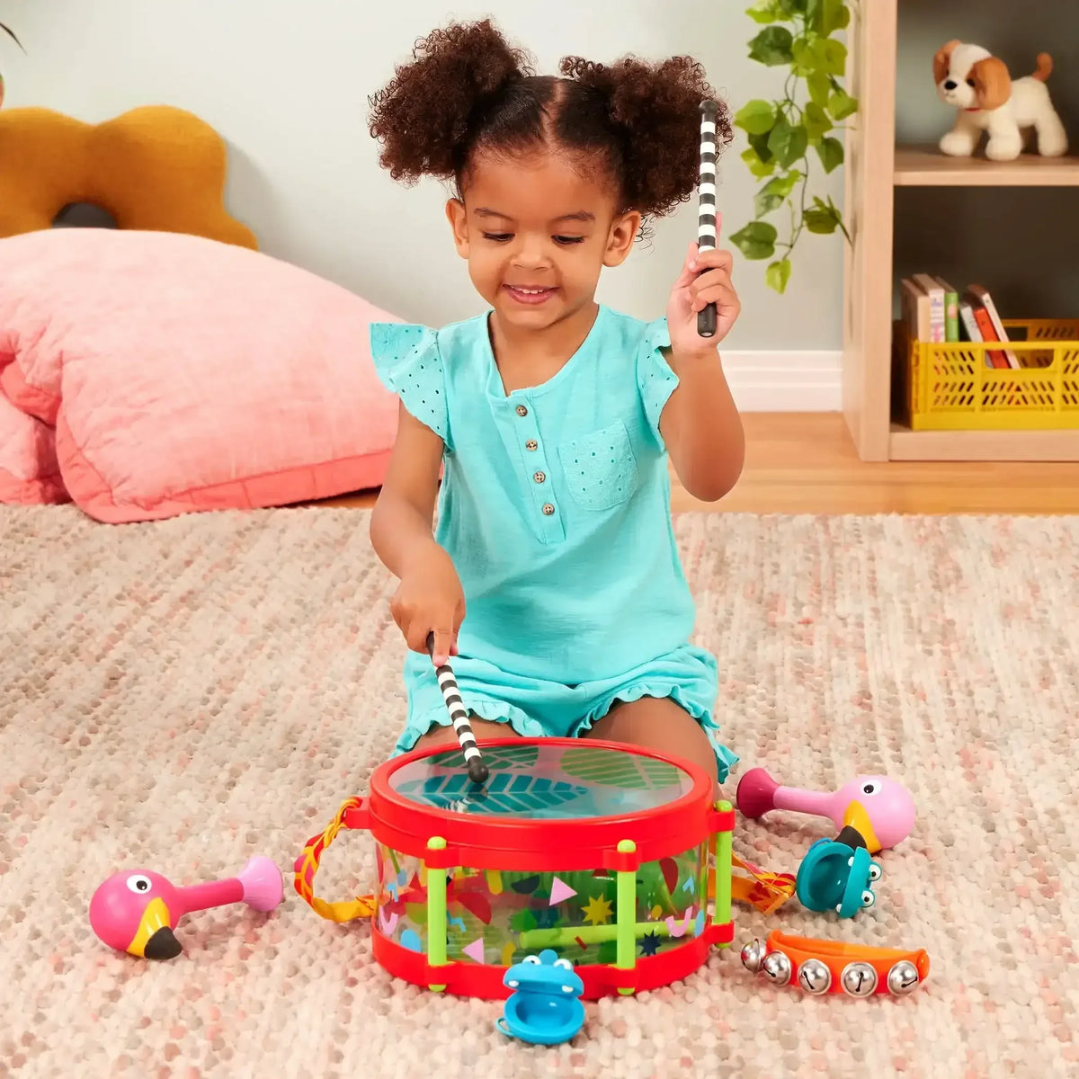 Battat Animal Jamboree Toy Drum and 4 Musical Instruments, Toddler and Preschool Toys