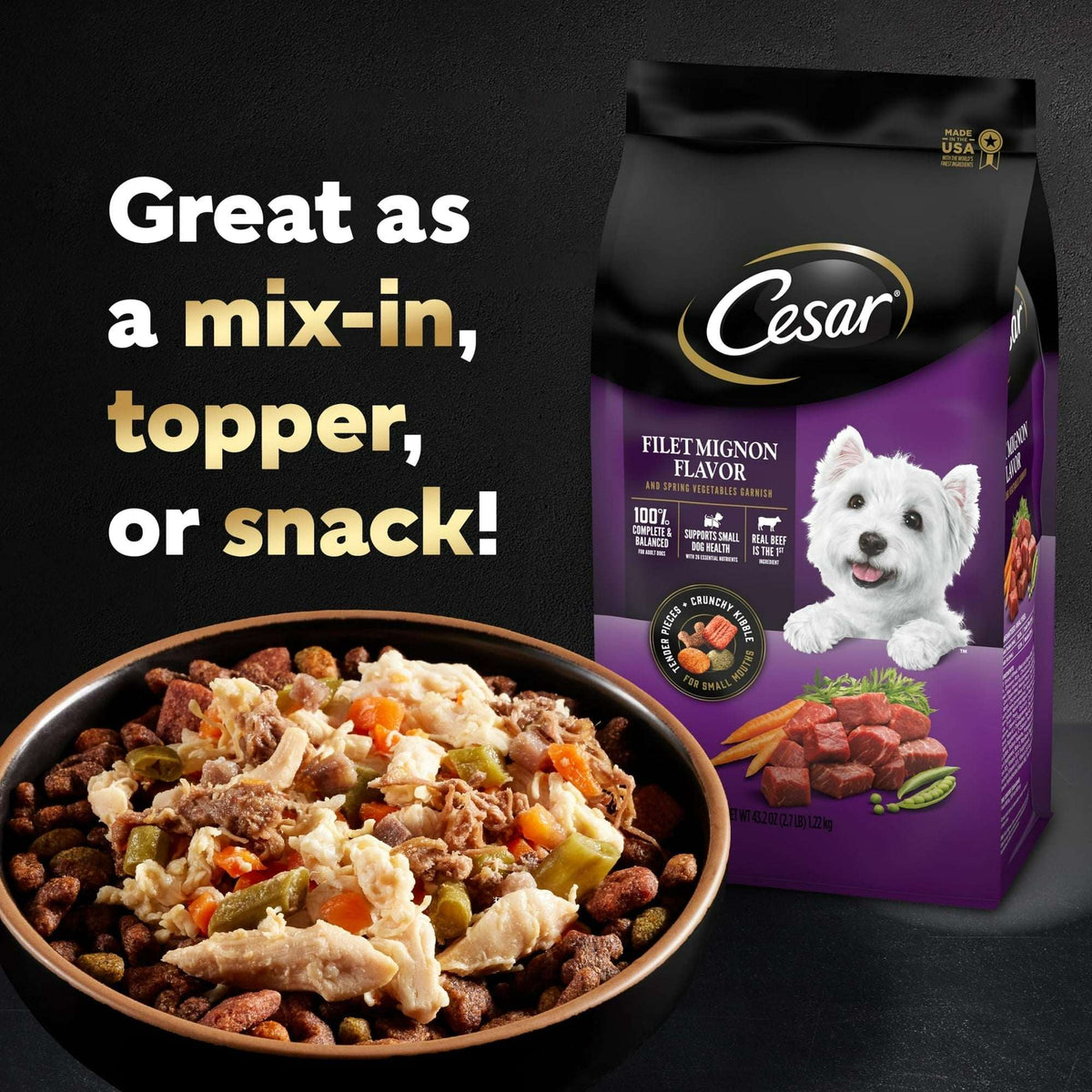 Cesar Simply Crafted Chicken and Vegetables Variety Pack Wet Dog Food Toppers, 1.3 oz Tubs (8 Ct)