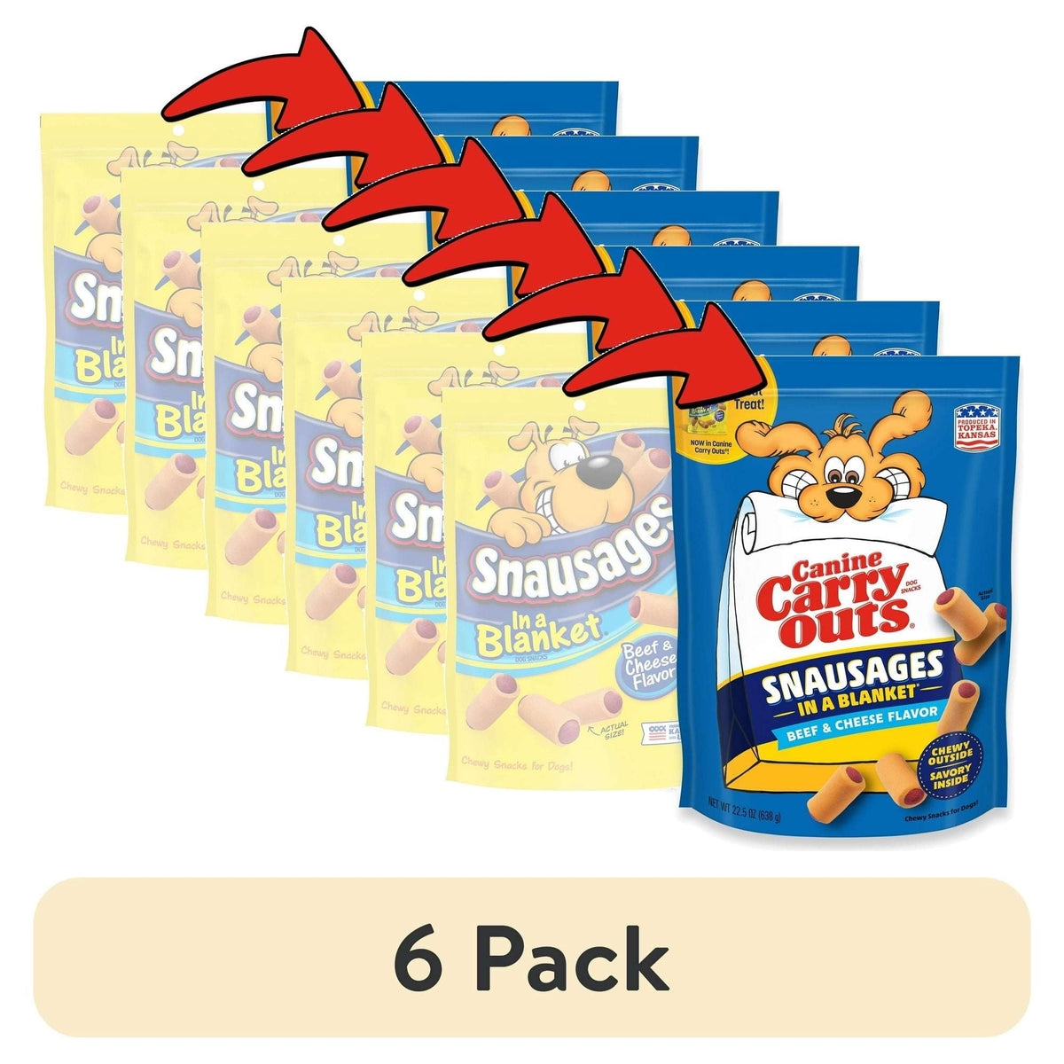 (4 pack) Canine Carry Outs Snausages in a Blanket Chewy Dog Treats, Beef & Cheese Flavor, 22.5 Ounces