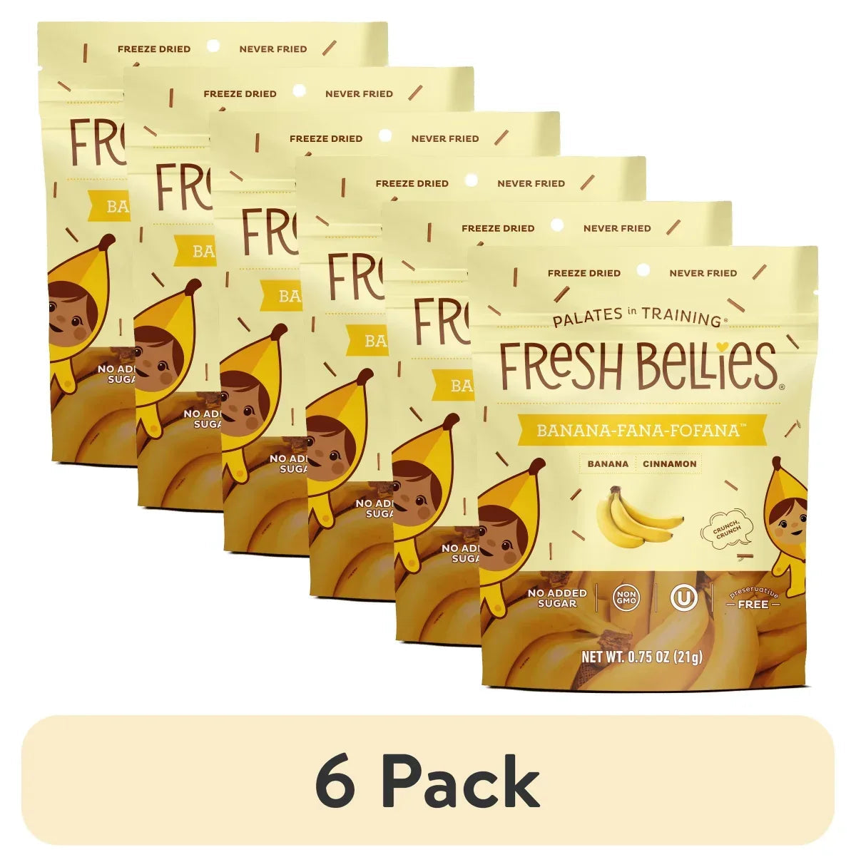 Fresh Bellies Banana-Fana-Fofana Freeze-Dried Toddler Snack, 0.75 oz, Resealable Pouch, 3 Ingredients, Vegan, Gluten-Free
