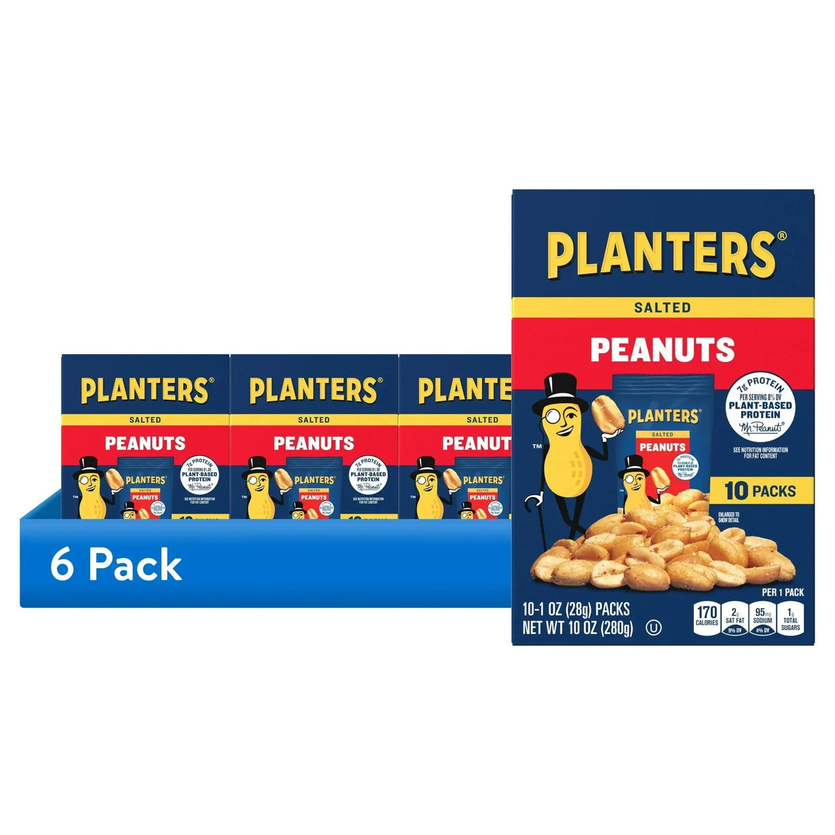 Planters Salted Peanuts, Plant Based Protein, 10-1 oz. Bags