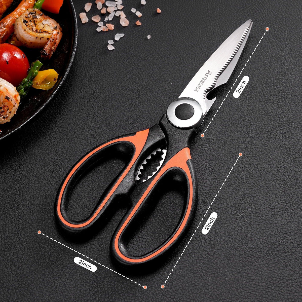 Astercook 2 Pcs Kitchen Scissors, Heavy Duty Shears with Serrated Blade, Ergonomic Handle Food Scissor for Poultry, Herbs, Vegetables Dishwasher Safe