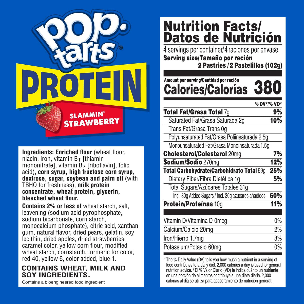 Pop-Tarts Protein Slammin' Strawberry Toaster Pastries, 10g Protein, Shelf-Stable, 14.3 oz (8 Count)