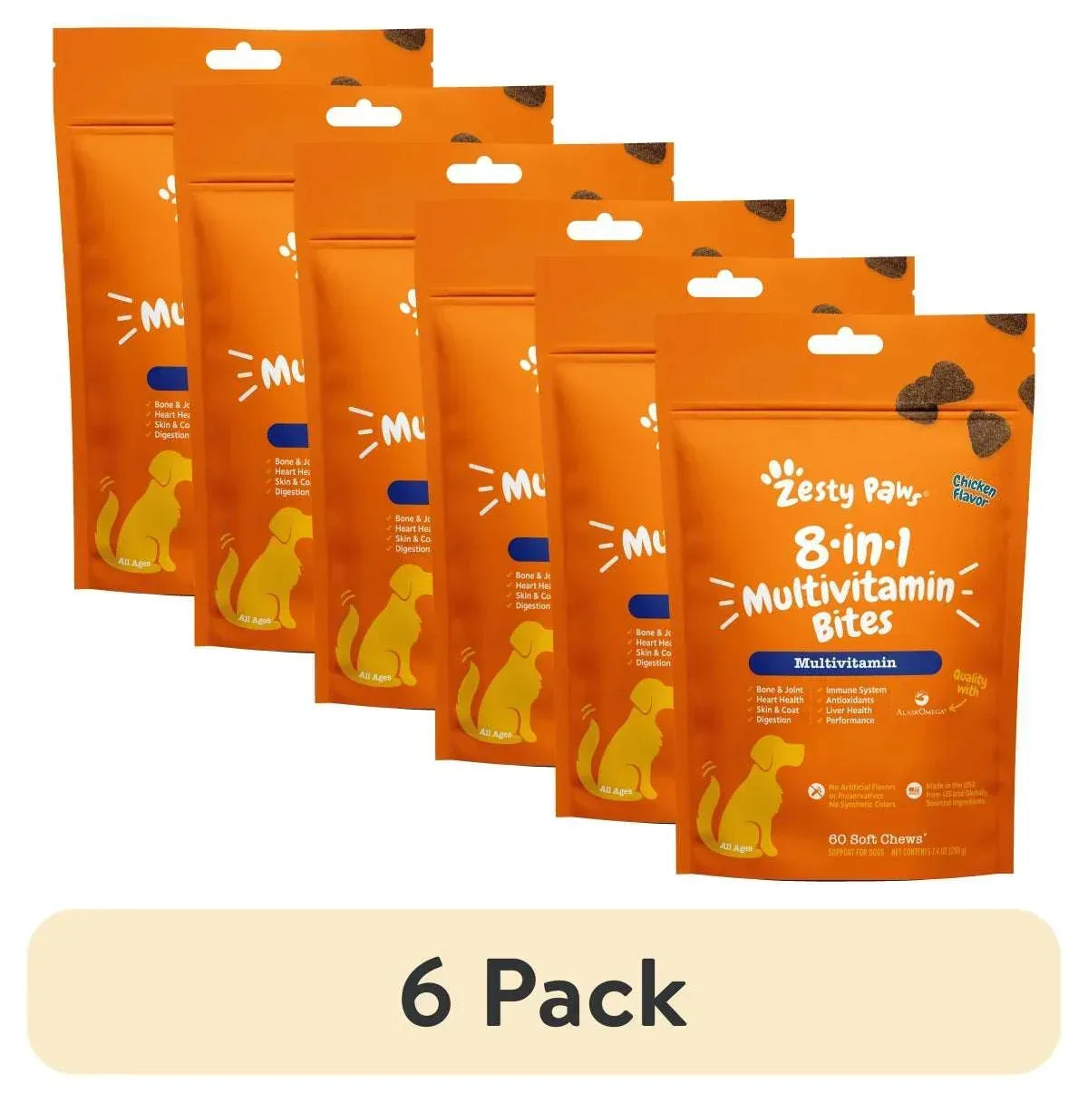 Zesty Paws 8-in-1 Multivitamin Bites for Dogs, for Overall Wellbeing Chicken Flavor, 90ct