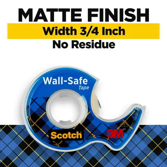 Scotch Wall-Safe Removable Tape, Clear with Matte Finish, 3/4 in x 500 in, 1 Dispenser
