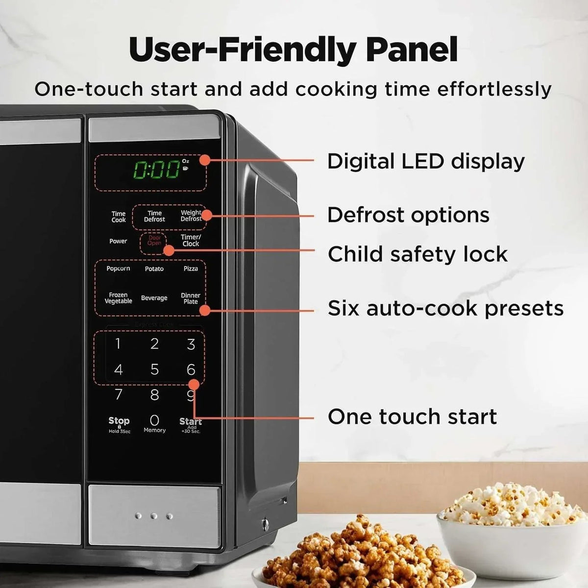 BLACK+DECKER 0.9 Cu Ft Microwave Oven Countertop , 6 Auto Menus, 10 Power Levels, Digital Panel, 900W