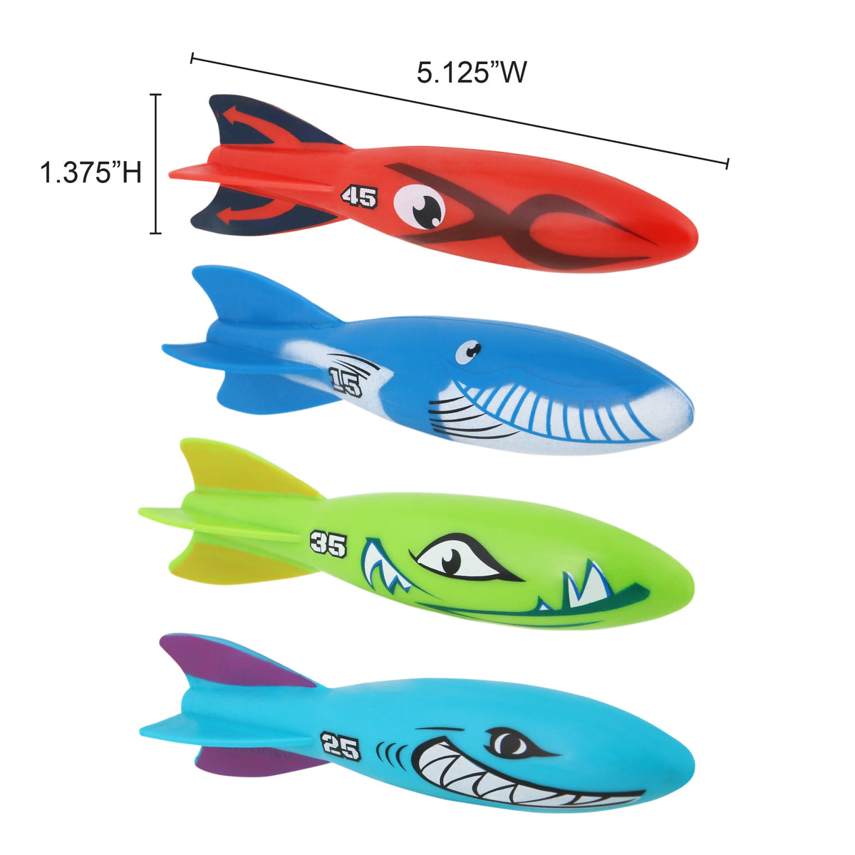 Play Day Diving Torpedoes 4-Pack Kids Pool Dive Toys Underwater Summer Family Fun, Ages 3+