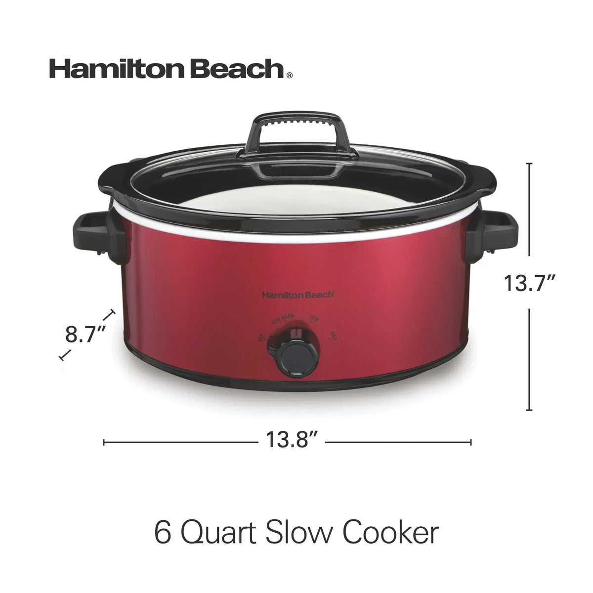 Hamilton Beach 6 Qt Slow Cooker, Stoneware Crock with Removable Pot, Red