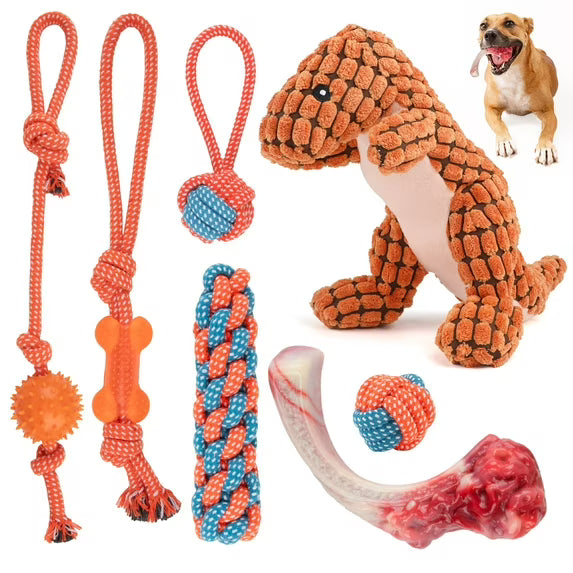 7 Pack Dog Toys for Aggressive Chewers - Tough Plush, Nylon Bone & Rope Toys for Puppies & Small-Medium Dogs
