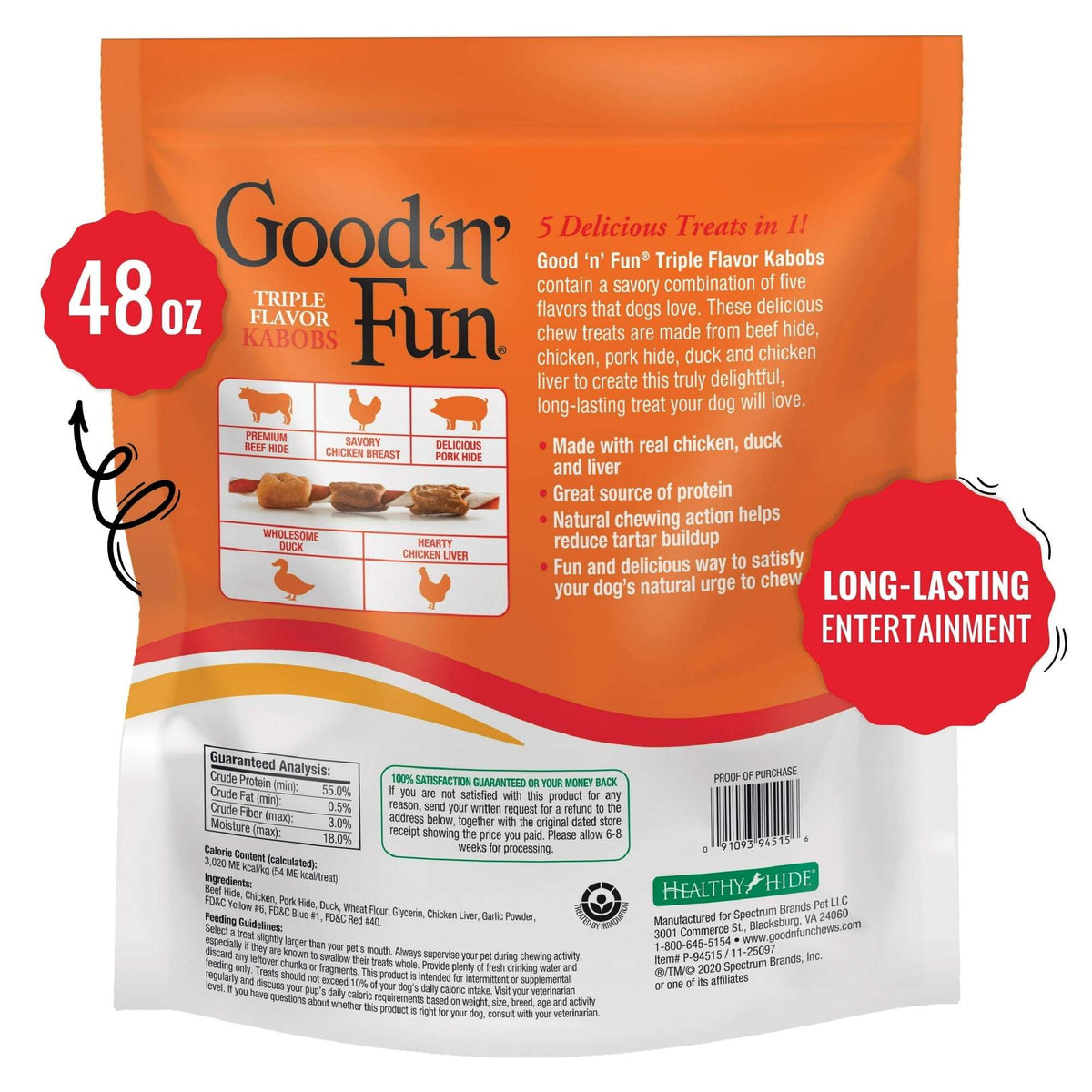 Good 'n' Fun Triple Flavor Kabobs, Rawhide Chews for All Dogs