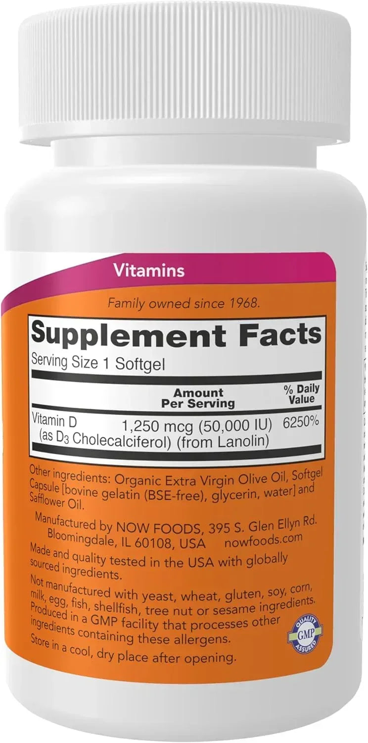 NOW Foods, Vitamin D-3, High Potency, 125 mcg (5,000 IU), 120 Softgels