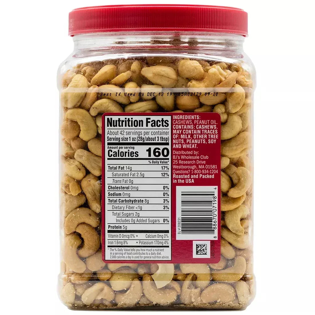 Wellsley Farms Whole Fancy Unsalted Roasted Cashews, 42 oz.