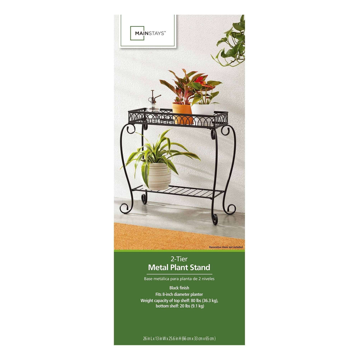 Mainstays Traditional 2-Tier Plant Stand, 26" L x 13" W x 26" H