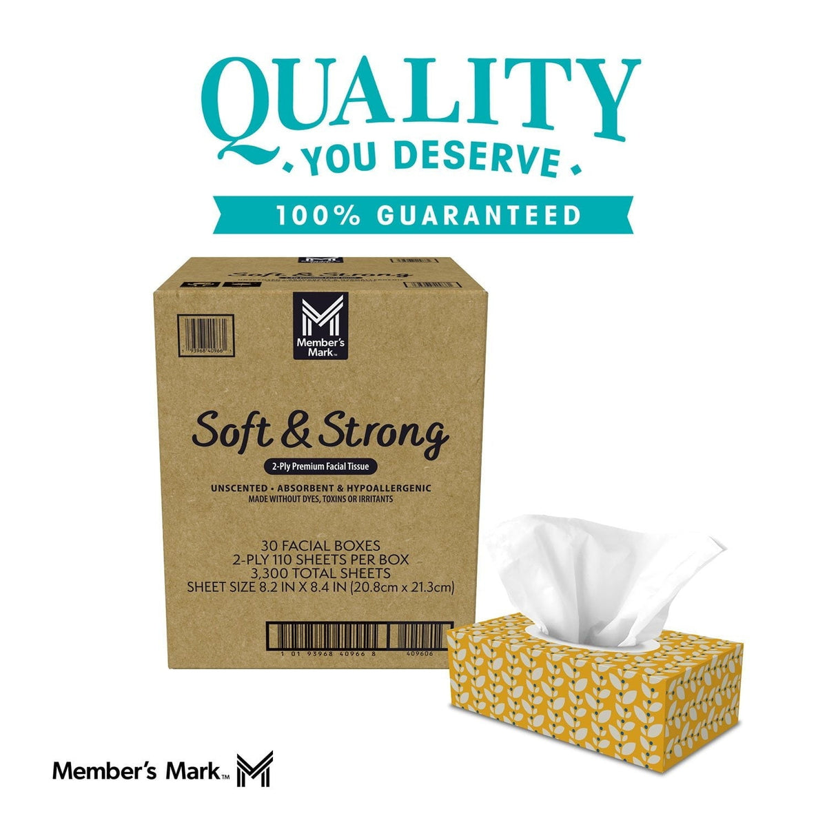 Member's Mark Soft and Strong 2-Ply Facial Tissues 30 boxes., 110 tissuesbox