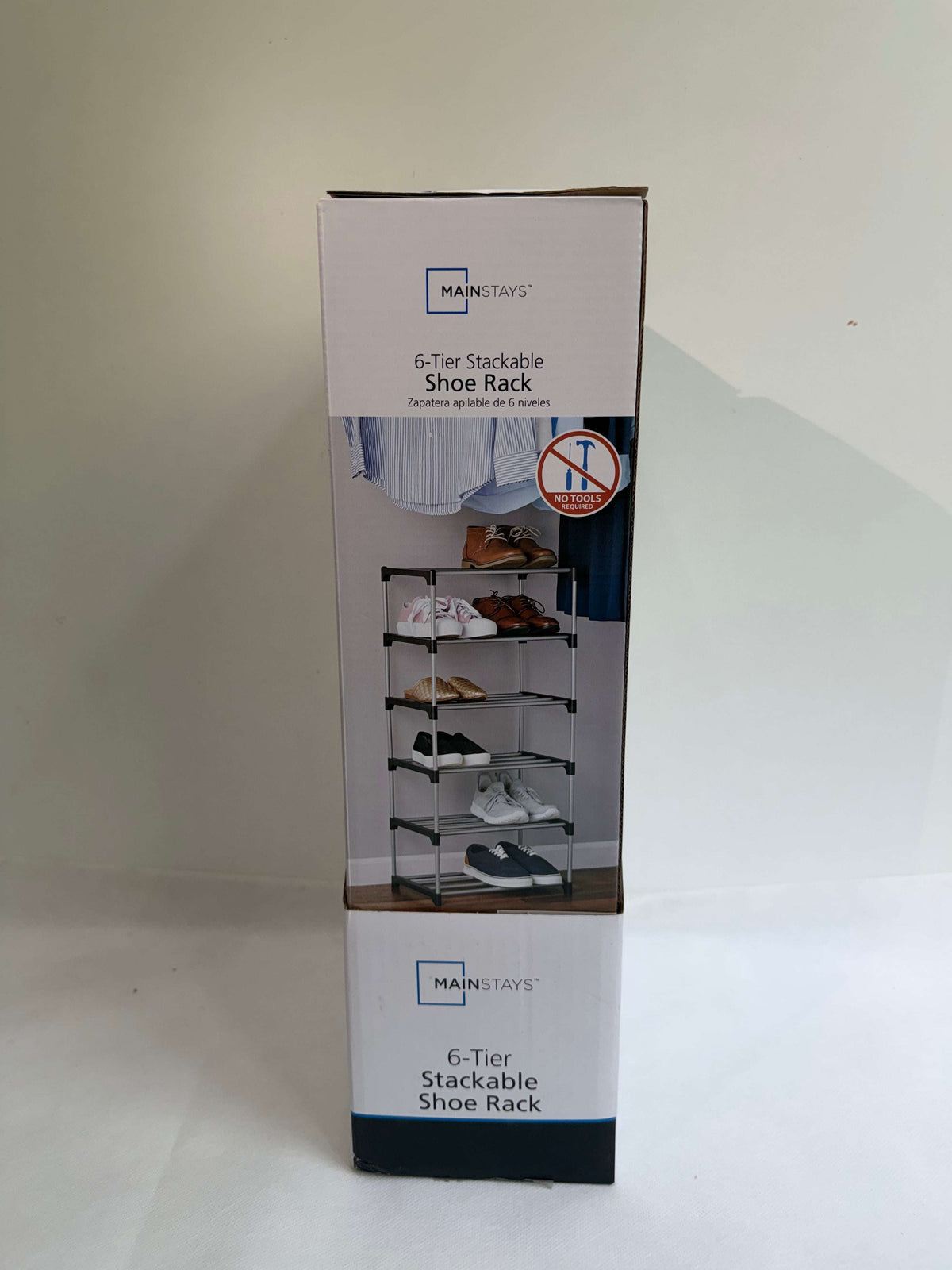 Mainstays 4 Tier Shoe Rack, Black and Silver, 8 Pairs of Shoes, Metal Tubes & Plastic Connectors