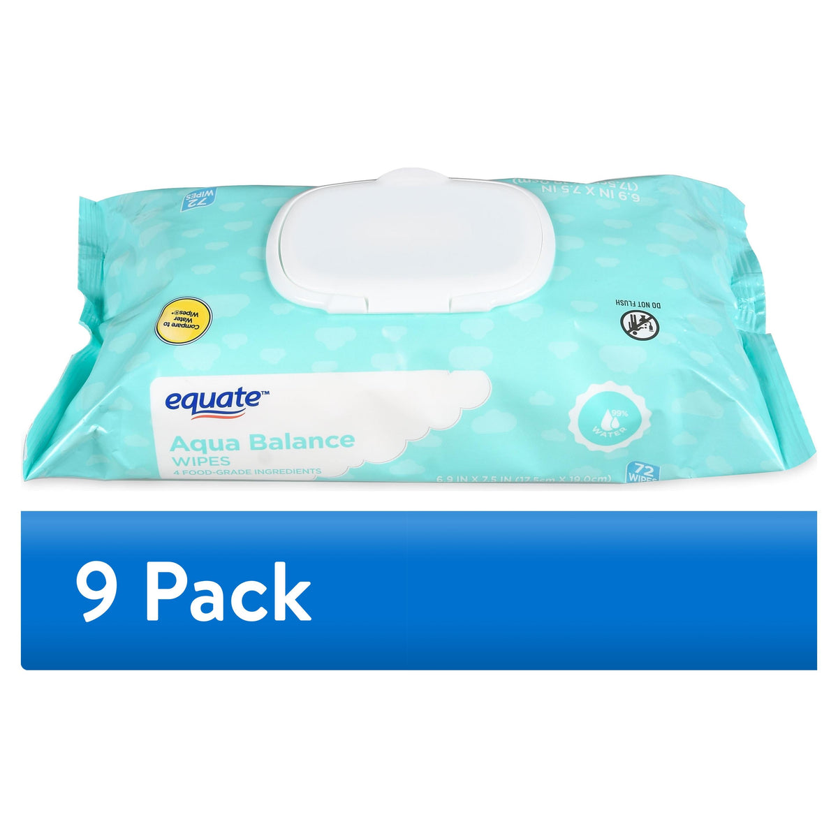 Equate Aqua Balance Wipes, Unscented, 72 Wipes