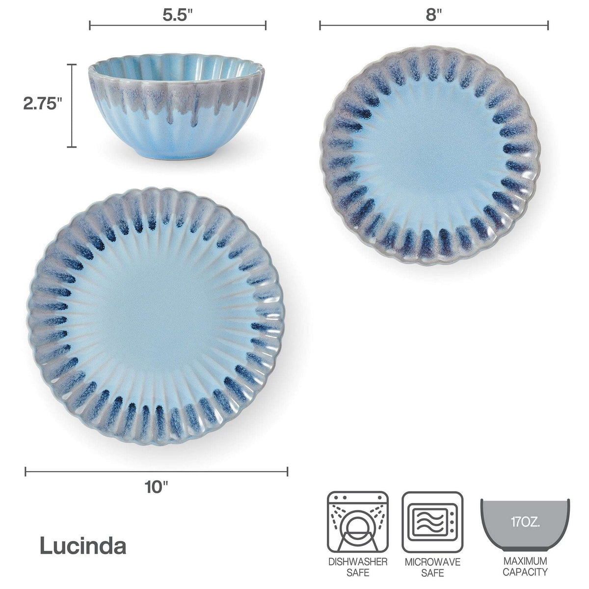 Pfaltzgraff Lucinda 12 Piece Stoneware Dinnerware Set Blue
