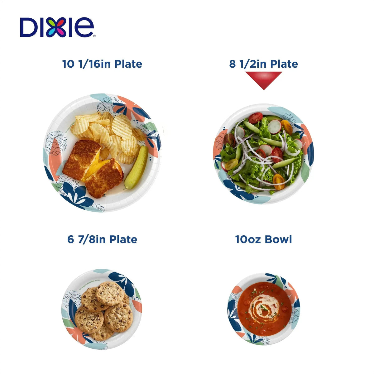 Dixie Disposable Paper Plates, 8.5", Multi-Color, 100 Count