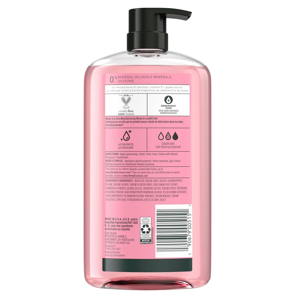 Herbal Essences Shampoo, Rose Hips - Smooth Collection, Shiny Hair with Vitamin E & Jojoba, Safe for Color Treated Hair, Floral Scent, Cruelty-Free, Dermatologist-Tested, 29.2 Fl Oz