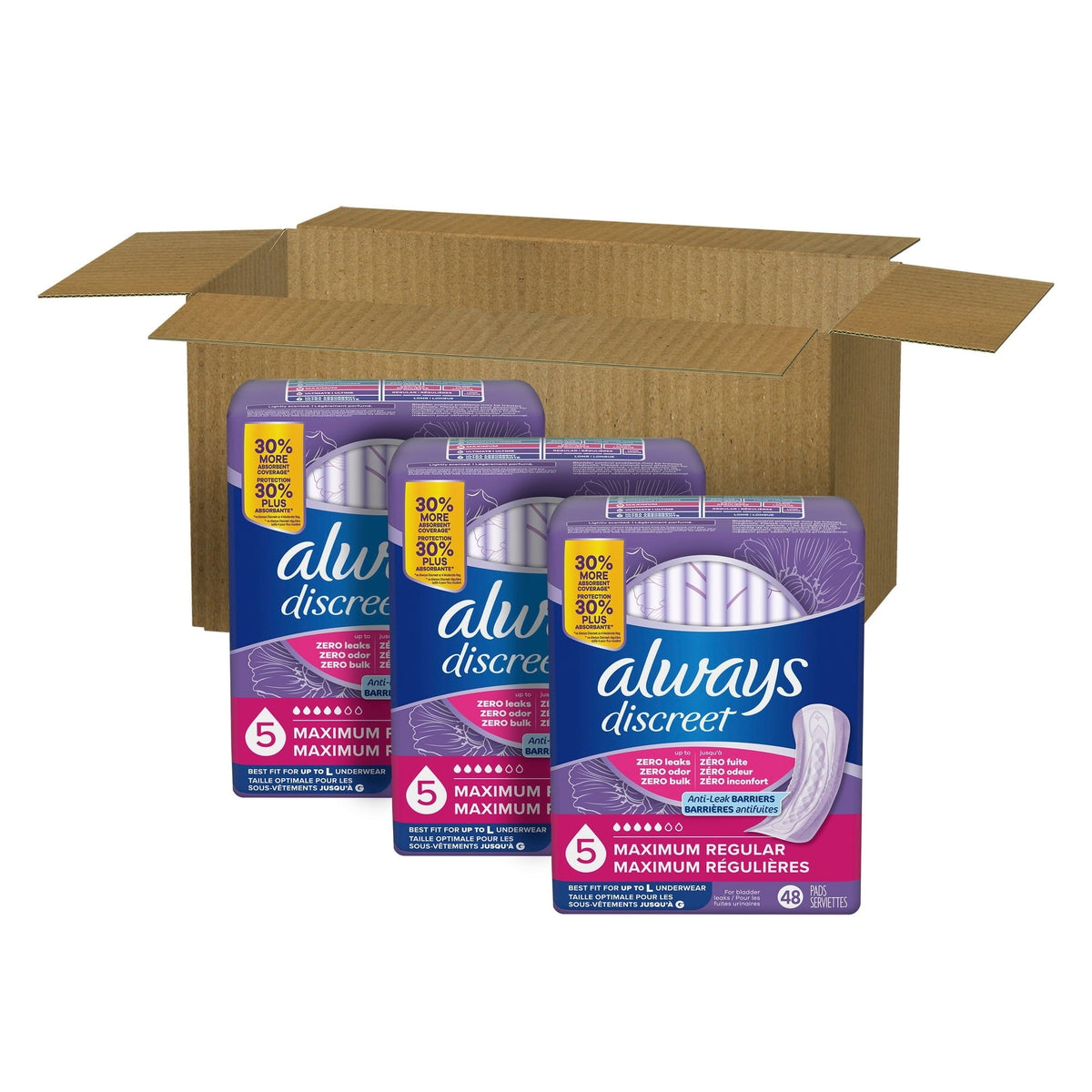 Always Discreet Pads, Maximum Absorbency, Regular 144 Count