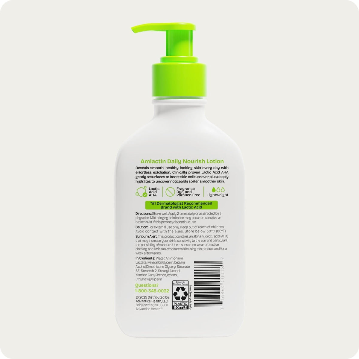 AmLactin Daily Nourish Body Lotion, 12% Lactic Acid for Dry Skin, Exfoliating, 7.9 oz