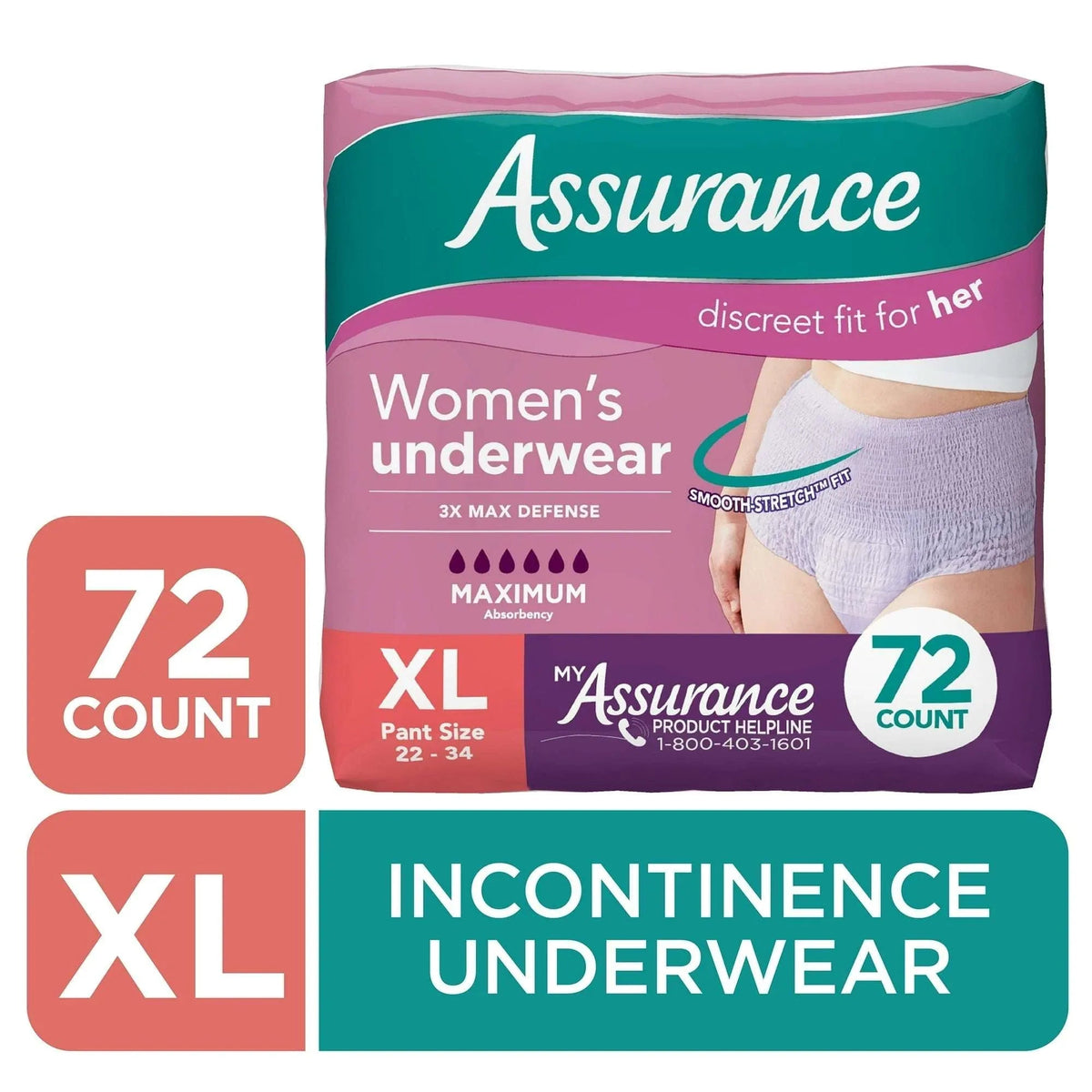 Assurance Women's Incontinence & Postpartum Underwear, XL , Maximum Absorbency