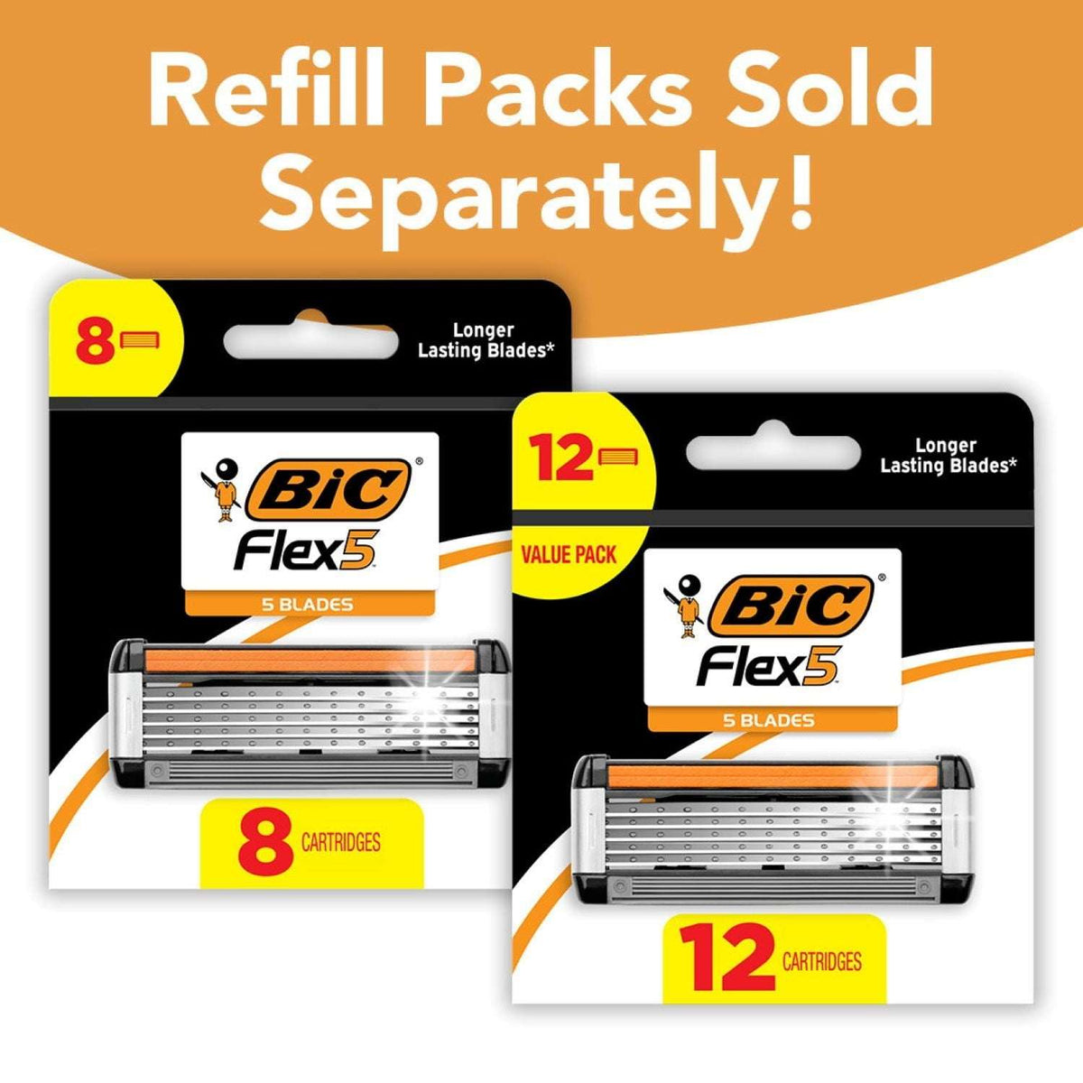 BIC Flex 5 Men's 5-Blade Refillable Manual Razors with 1 Handle and 7 Cartridges, Father's Day Gift for Men