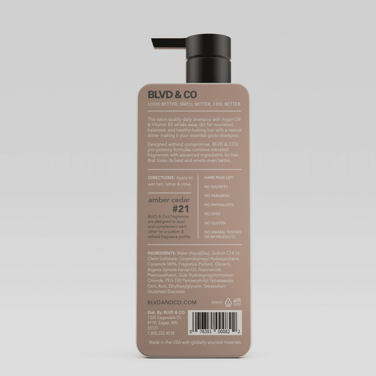 (3 PACK ) BLVD & CO Men's Daily Essential Shampoo with Argan Oil and Vitamin B3 - Sulfate-Free, Paraben-Free