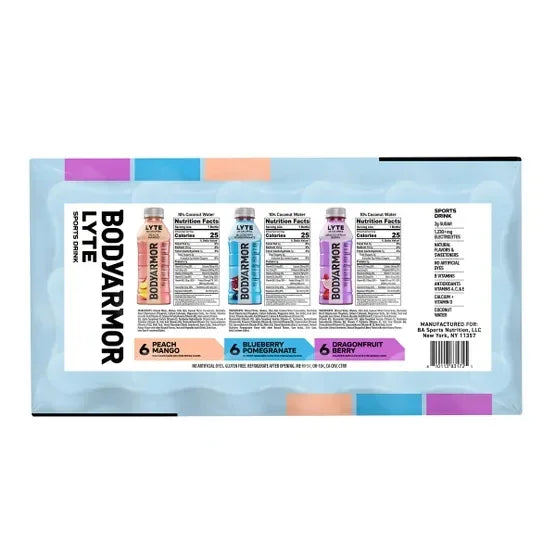 BODYARMOR Lyte Sports Drink, Variety Pack, 20 fl oz, 18-count