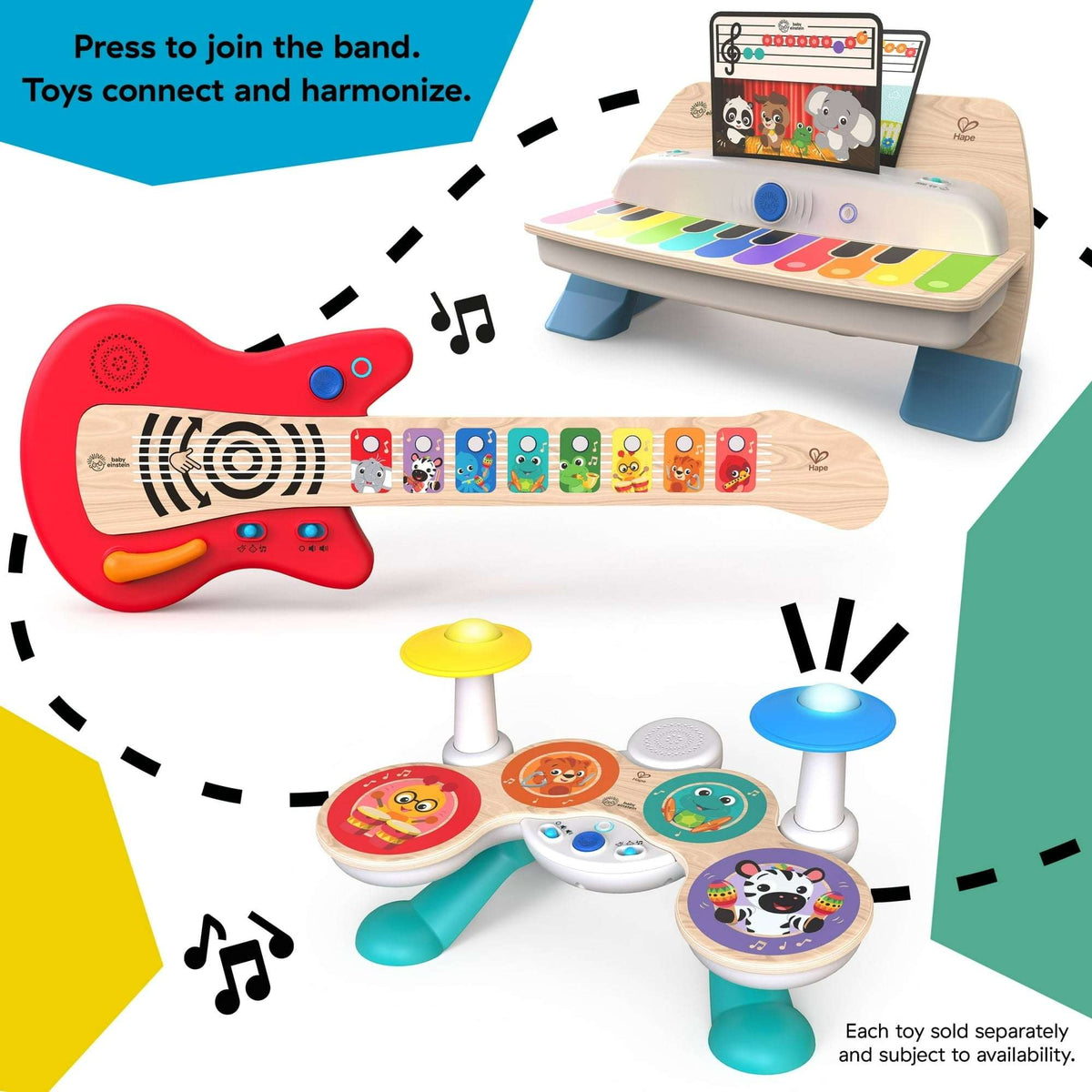 Baby Einstein Together in Tune Drums Wireless Wooden Musical Toddler Toy, Magic Touch, Unisex, Age 12 months+