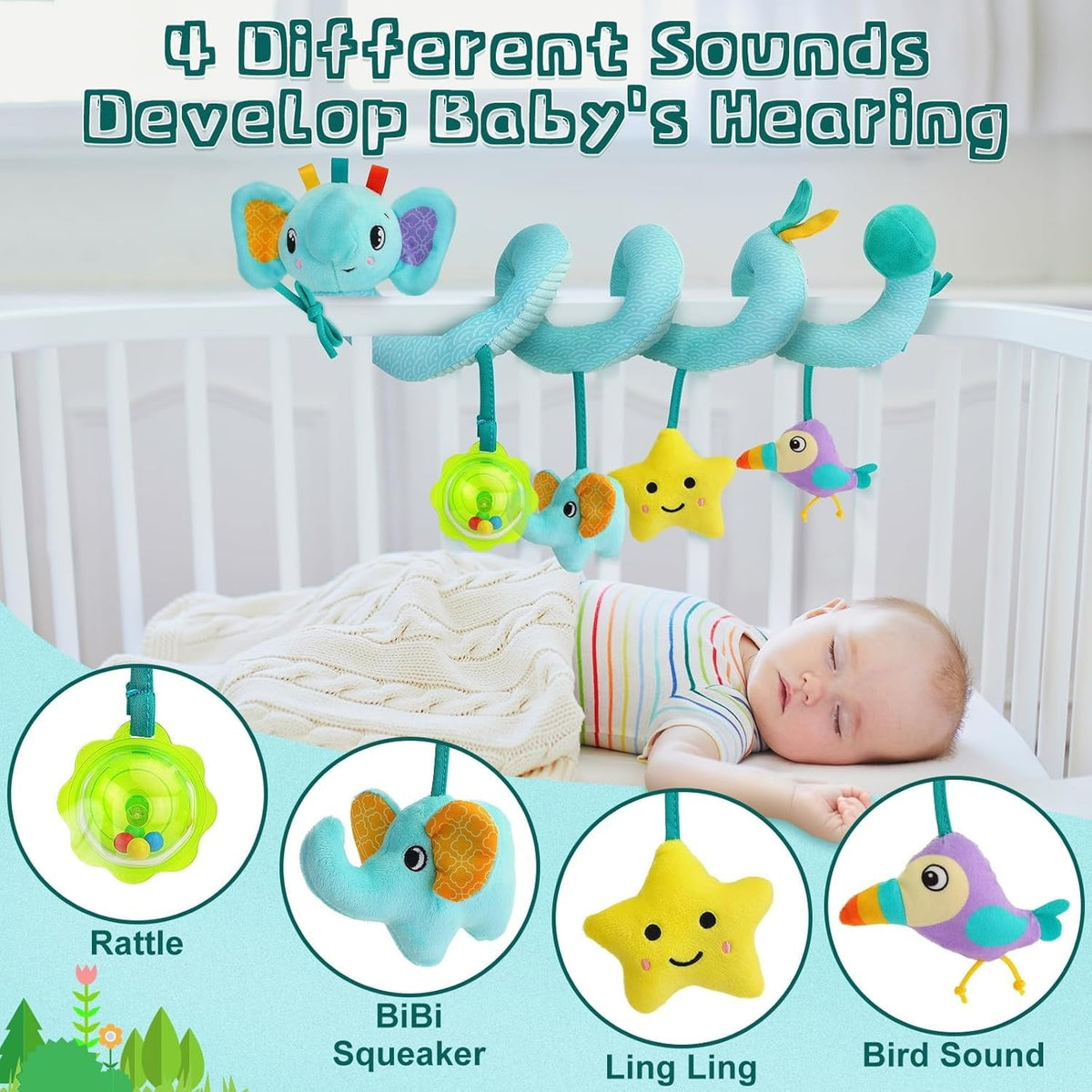 Baby Toys 3-6 Months,Toddler Car Seat Toys 3 4 5 6 Months, Stroller Toy with Teether Rattles Toys for Infant 3-6 Months Christmas Gifts